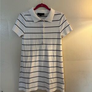 Zara White and Black Striped Polo Shirt